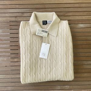 TSE Cashmere Cable Polo Men Sweater in Chalk